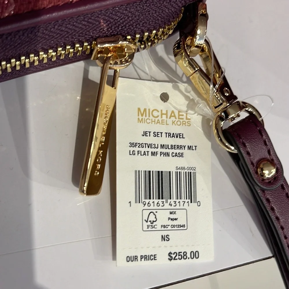 Michael Kors Jet Set Travel Large Phone Case Wristlet Wallet MK Mulberry Multi - Picture 7 of 16